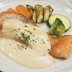 キッチン ブルー グローブ - 反対側から、銀鮭はデカイです