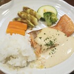 キッチン ブルー グローブ - ご飯を乗せて