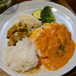 キッチン ブルー グローブ - ご飯を乗せて