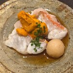 鮨菜 和喜智 - キンキ　炙り　利尻　馬糞雲丹