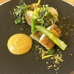 affetto akita - スズキのカツレツ。カラスミを切ってアクセントに