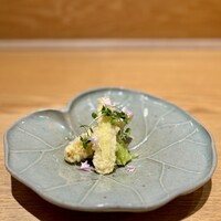 日本料理 e. - ベビーコーンの天ぷらにヒゲのポン酢和え