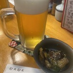 まの - ビールとナスの煮浸し（お通し）