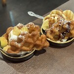 居酒屋燃えた うらめし屋 赤羽 - 「アップルシナモンハニーワッフル」と「チョコバナナワッフル」