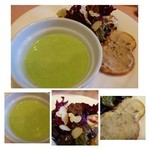 ア・ラ・メゾン - 最初のプレート・・ブロッコリーのスープ・野菜サラダ・豚のリエット。 