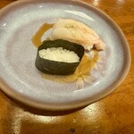 金寿司 - スペシャリテのエビ味噌軍艦