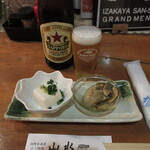 海鮮居酒屋山水 - サッポロ赤星(600円)とお通し