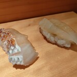 弁天山美家古寿司 - 鯛と平目昆布締め