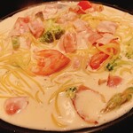 力パスタ - 純正クリーム 畑野菜+ベーコンの麺2倍