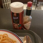 プロント - 粉チーズ、タバスコはテーブルに持ってきて好きなだけ使えます