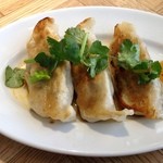 YONA YONA BEER WORKS - 餃子をパクチーと一緒に頂きます。