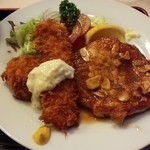 キッチンスズキ - チキンカツソテー（ガーリック）、ホタテフライ、イカフライ