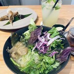 HAKUMOKKA - サラダじゃないよーーーーー！
      ベジタブルフォーーーーーー！です。生野菜たっぷり 香味野菜たっぷり パクチーもたっぷり！
      あっさりスープで すが！
      オリジナルの辛味ソースで味変！やば〜いおいしい