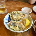 お蕎麦 結 - 夏になるとはじまる、鯵天　大葉と一緒に揚げられていて、レモンを絞ってサッパリと！　因みに、メニューでは鯵天丼だが、勿論鯵天のみでもオッケー