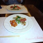 志喜亭 - 稚鮎？のエスカベッシュ　カンパチのサラダ仕立て　赤海老の炙り