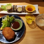 糀素弓 - あじ豚メンチカツ、茄子はさみ揚げ