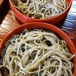 東風 - 手前二八、奥十割。二八のほうが若干細めで挽きが細かい、ホシも少なめ