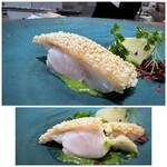 Refugeforestiere 五島 - *レア感が残る焼き上がりが秀逸ですね。春菊のソースと共に頂くととても美味しい。