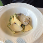 ル ボークープ - 前菜：新竹の子と蛤、青のりとリコッタチーズのニョッキの軽い煮込み