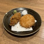 酒肴場 屯 - 【限定】陸奥湾産帆立フライと大間産鮑フライ2種¥400