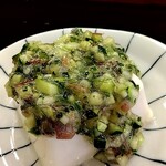 俺の中華たなか家 - 今回の「サービスおつまみ」は「山形のダシ豆腐」❗女将さん手作りの「山形のダシ」がとても美味♥　この暑さの中「生中」と共にあっという間に完食❗しました(^_-)-☆