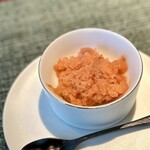 蒼 - すっごく濃厚で抜群に美味しいプラムのグラニテ。
      聞けば、お口直しのグラニテだから、これでも伸ばしているそう。
      大石早生、生で食べてみたくなりました。