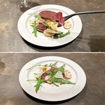 ドンブラボー - 牛レバー
      （滋賀産フレッシュ牛レバー、オリーブオイル＆ごま油＆にんにくでしゃぶしゃぶ、10年熟成バルサミコ酢ドレッシング、ほうれん草パウダー）