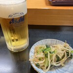 は満寿司 - 生ビール、お通し
