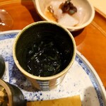 銀座 しのはら - （縦線の器）浅蜊と水菜と海苔のお浸し