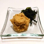 鮨処 有馬 - あん肝（余市産）、春菊