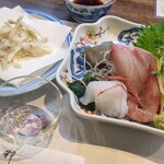 一粋 - お刺身、白えびの唐揚げ