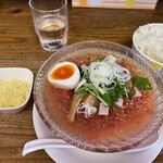 ちっきん - 夏トマトの冷たいしおらぁめん1,380円➕ライス大120円　〆はリゾット風にw