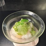 Alternative - 9.桃のコンポート、ミルクのアイス、甘酒のジュレ、山椒のシャーベット。