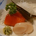 シーサイドホテル - お刺身(北海しまえび、鮭、ホタテ)