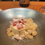 luogo - パッションフルーツのパンナコッタ　ヘーゼルナッツクランブル　ミントとグレープフルーツのグラニテ