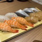 銀のさら - 真鯛、コバダ、エビ、漬けホタテ、漬け真イカ