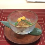 日本料理 吟 - 鮑、車海老の黄身酢＆ジュレ掛け