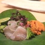 日本料理 吟 - 宮城県産ホシガレイと赤利尻の刺身盛合せアップ