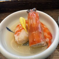 蟹王府 - 前菜３種　才巻エビ　頭から食べられます、ミソたっぷり