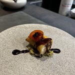 cuisine C - コチ　　ニラ　グリーンピース　春巻き　アローカナの卵黄