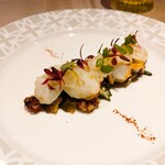 リストランテ ラ・バリック トウキョウ - 小さな前菜2　ボイルと炙りの水蛸　オクラとインゲン