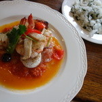 風の谷 - サービスランチ、帆立貝柱、海老と白身魚のソテー、白ワイン風味（￥1480）