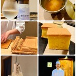 鮨 千陽 - 日本酒、お味噌汁、カステラみたいな玉、そして日本酒でコース終了です（╹◡╹）♡ 帰りの際担当の板前さんが外までお見送りをしてくれました♪ご馳走様でした♡