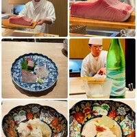 鮨 千陽 - 綺麗なマグロのかたまりをパシッ！　お刺身も新鮮です♪ 次の日本酒をいただき、ハモ料理です^ ^出汁にしみたハモは柔らかくて美味しかった♡