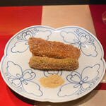 野嵯和 - 太刀魚、アスパラのおかき揚げ