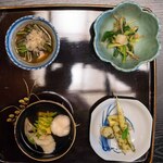 欅苑 - 2024.7 ぬた、わらびお浸し、ネマガリタケ、お吸い物