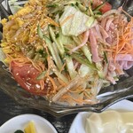 中国料理 頤和園 - 玉子、きゅうり、レタス、ハム、にんじん、カンテン、胡麻、マヨ、カラシ