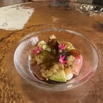 254021401 - 中トロ漬けと水茄子にいぶりがっこソース