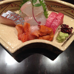 日本料理 とくを - 刺し盛り（シマアジ、ウニ、中トロ、赤貝など） 2014.02