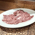 焼肉 かっぱ梶岡 - ハラミ三兄弟(タレをかける前)